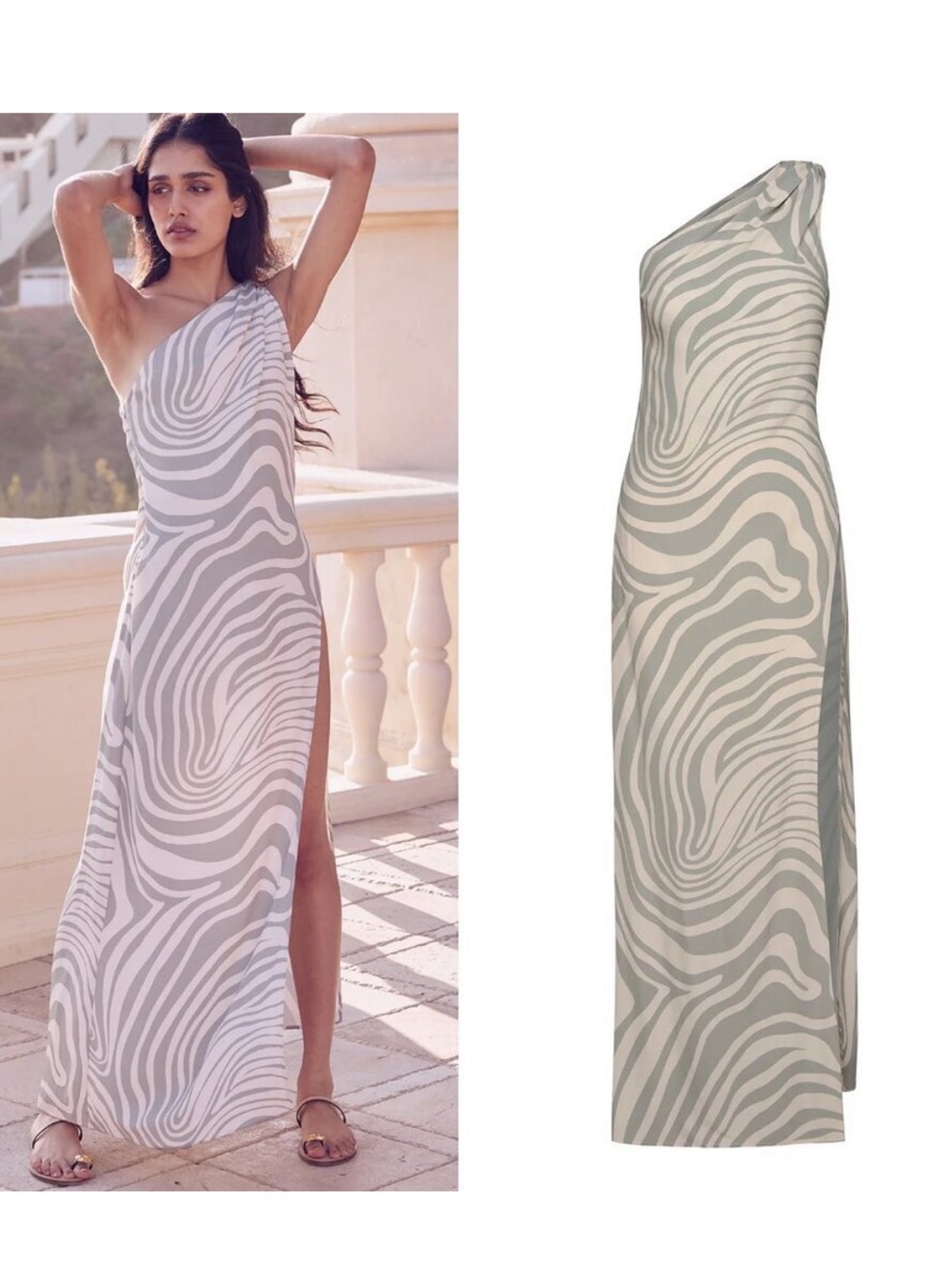 MISA Los Angeles Persephone One-Shoulder print caftan maxi S